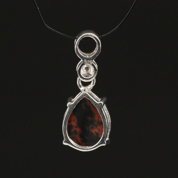 Sterling Mahogany Obsidian and White Topaz Teardrop Pendant - Picture 3 of 4